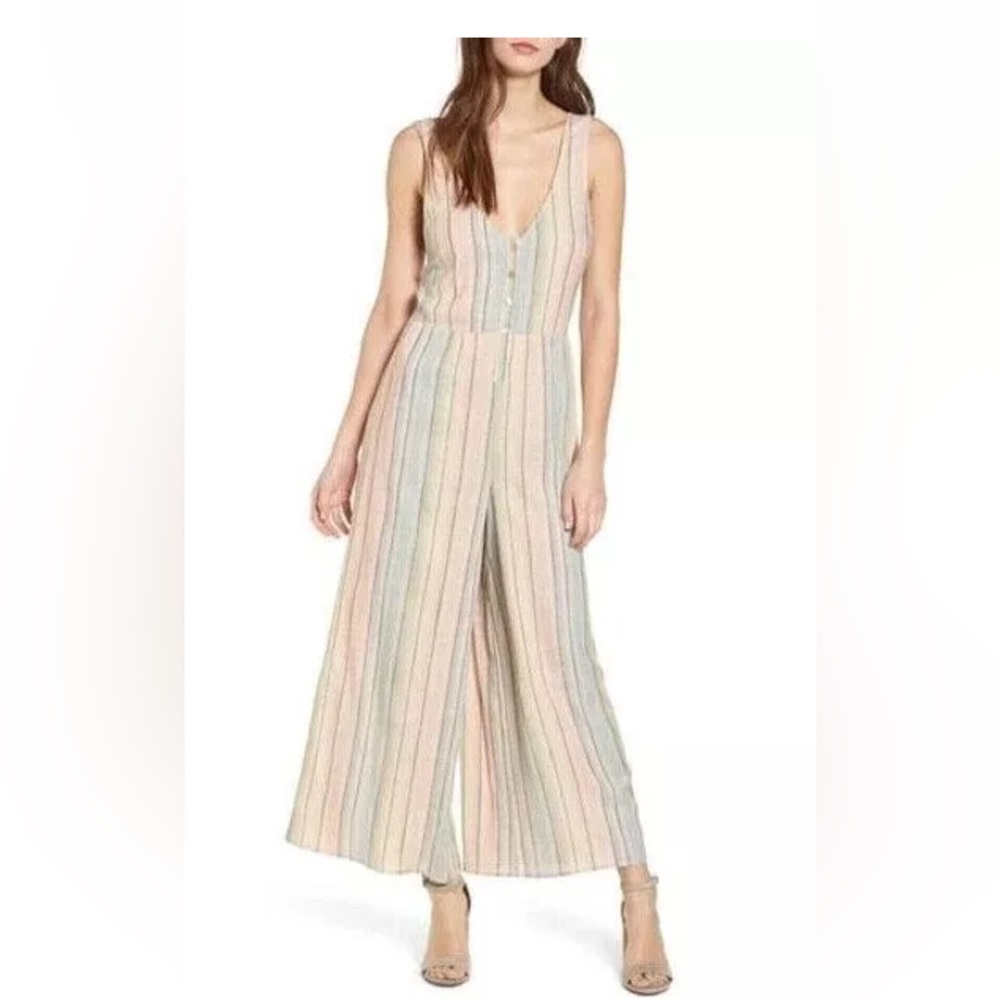 Show Me Your Mimi Pastel Stripe Button Up Jumpsuit Dunaway Small